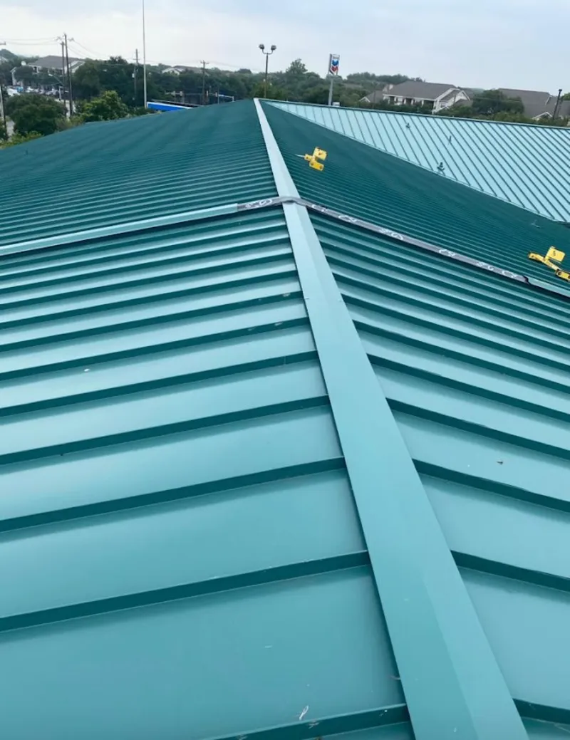 Green commercial metal roof ridge and valley for Metal Roof Repair in Upper Allen